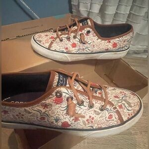 Sperry Floral Sneakers with Brown Trim